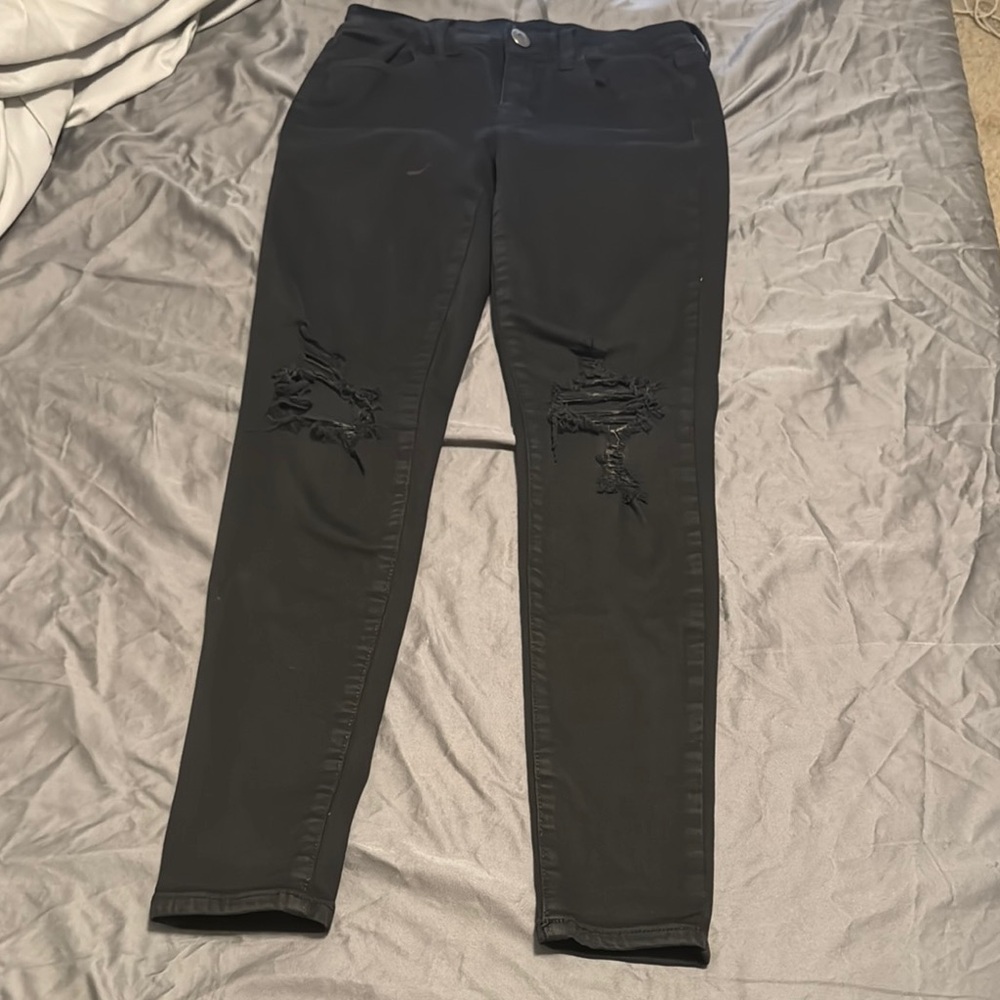American Eagle Outfitters Black Skinny Jeans with Distressed Knees